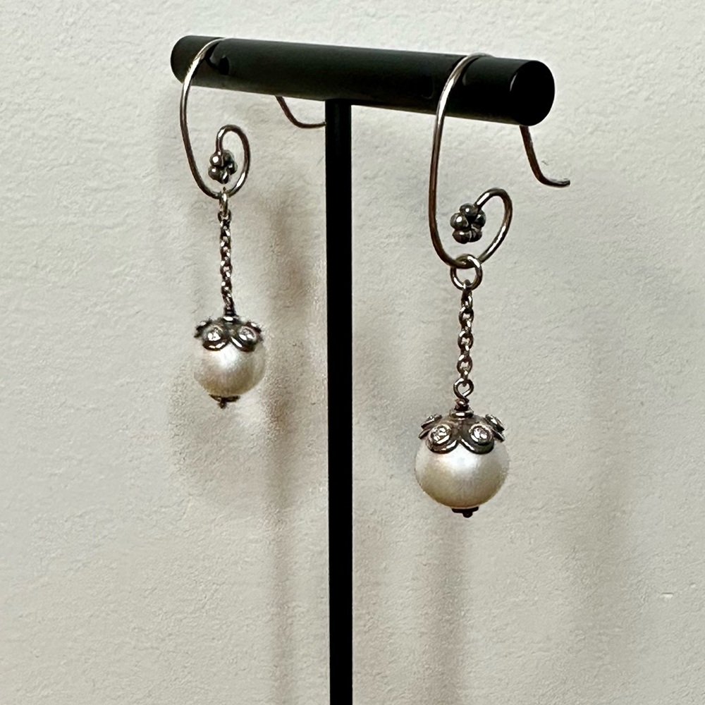 Pandora Vintage freshwater pearl drop sterling silver earrings